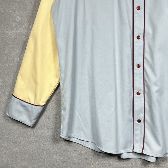 VTG Scully Western Rodeo Shirt Pearl Snap Men’s Sz XL Yellow/ Blue Long Sleeve - Picture 3 of 13